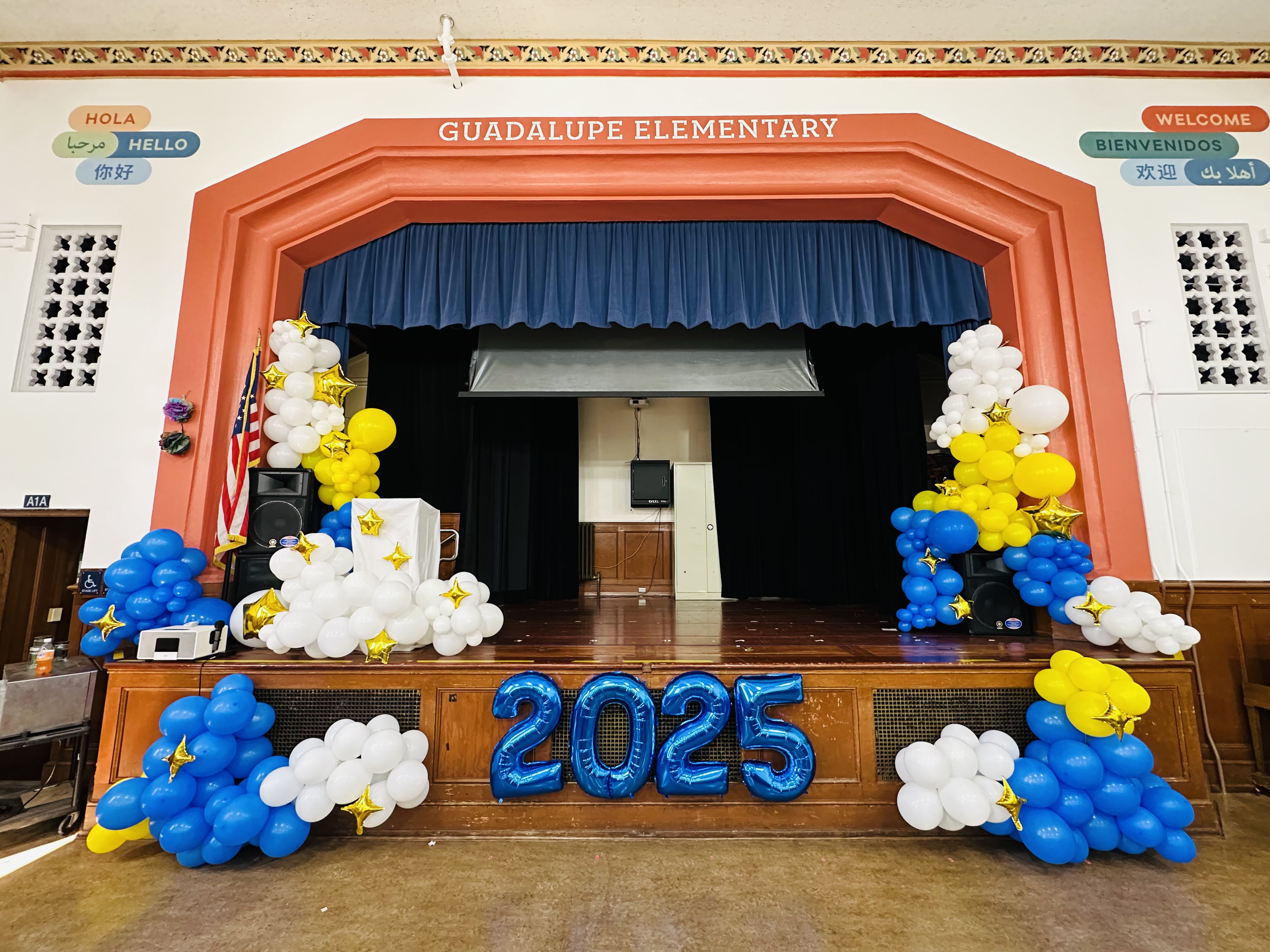Graduation balloon arch at Guadalupe Elementary 2025
